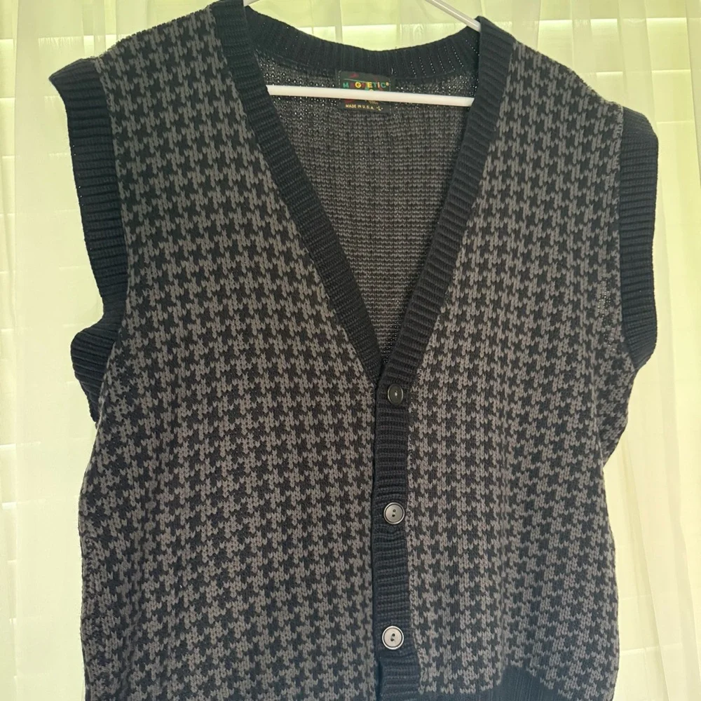 Vintage 90s Houndstooth Sweater Vest Magnetic Force Dark Academia Grandpa Core L